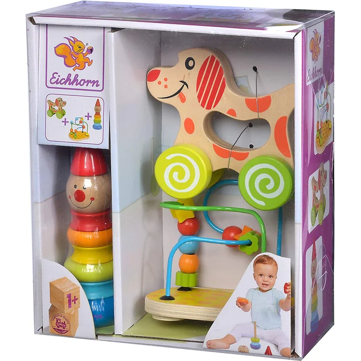 Eichhorn 100003750 Lernspielset bestehend aus Steckfigur Clown, Motorikschleife und Schiebehund, 3 teilig – Bild 7
