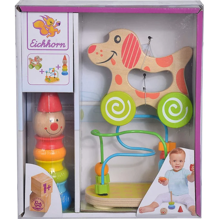 Eichhorn 100003750 Lernspielset bestehend aus Steckfigur Clown, Motorikschleife und Schiebehund, 3 teilig – Bild 6