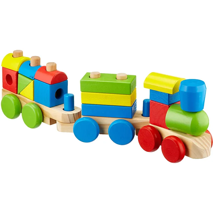 Hape International Woody Woodyland_102191846 Holzeisenbahn Zug mit Holzbausteine, Mehrfarbig