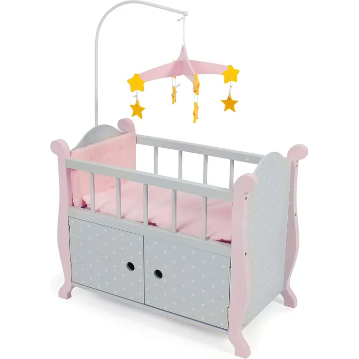 Bayer Chic 2000 510 91-Puppenbett mit Mobile, Puntos grau, bunt