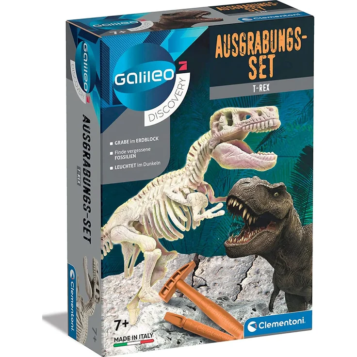 Clementoni 69404 Galileo Science - Ausgrabungs-Set T-Rex, Ausgraben von Dinosaurier-Fossilien mit Hammer & Meißel, für kleine Forscher, Spielzeug für Kinder ab 7 Jahren – Bild 1