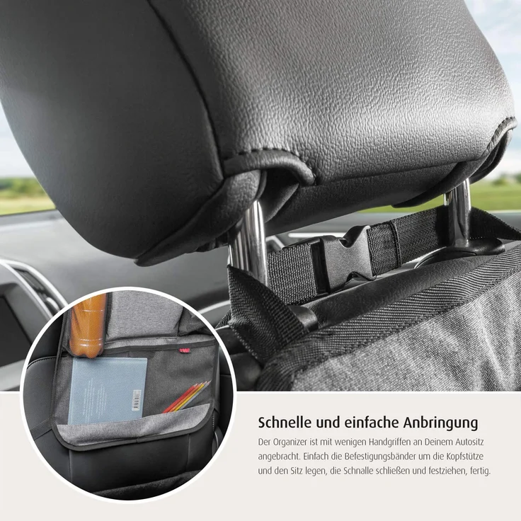reer Autorücksitz-Organizer TravelKid Tidy, schmutzabweisend, viele Taschen, für alle Autositze, auch Sportsitze, grau – Bild 8
