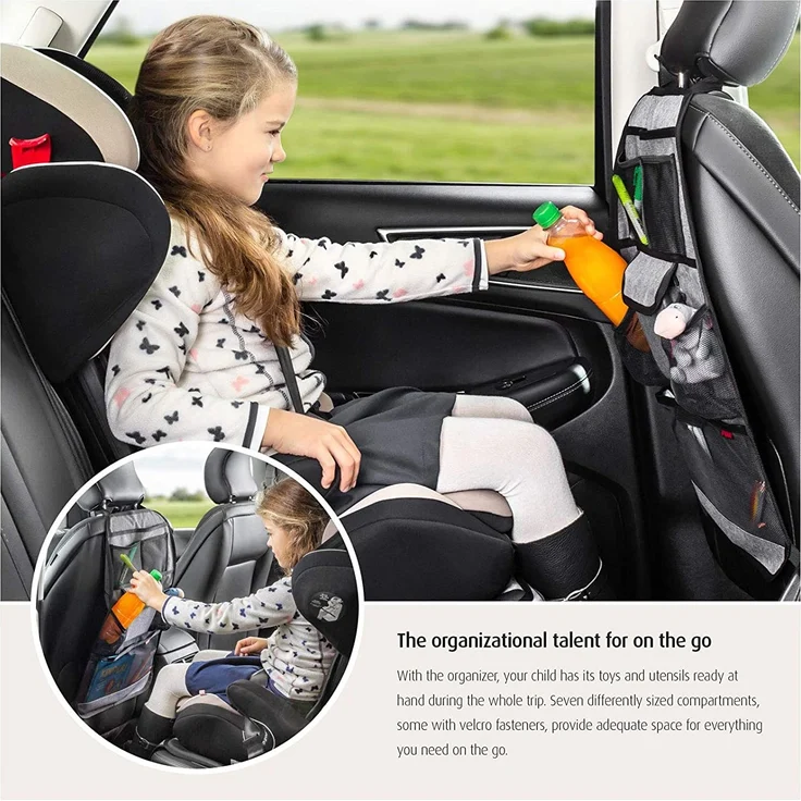 reer Autorücksitz-Organizer TravelKid Tidy, schmutzabweisend, viele Taschen, für alle Autositze, auch Sportsitze, grau – Bild 4