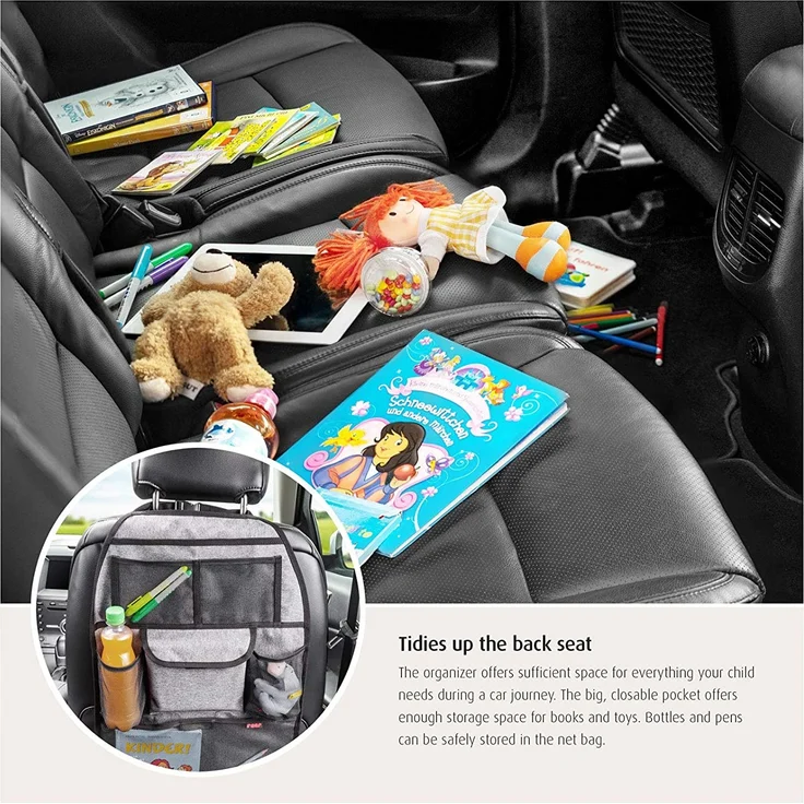 reer Autorücksitz-Organizer TravelKid Tidy, schmutzabweisend, viele Taschen, für alle Autositze, auch Sportsitze, grau – Bild 3