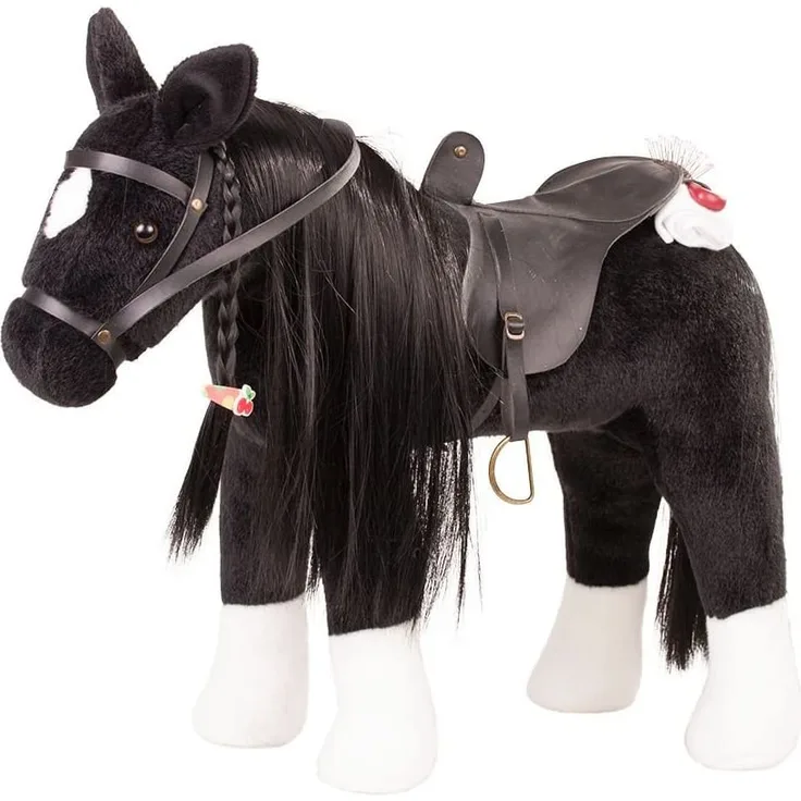 Götz 3402783 Kämmpferd Rappe Puppe - großes Plüschpferd für Stehpuppen - Stockmaß 37 cm - 52 cm großes schwarzes und biegsames Pferd mit Zaumzeug und Sattel