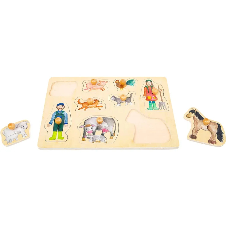 Small Foot 11500 Setzpuzzle Bauernhof und Landleben aus Holz mit verschiedenen Motiven, ab 12 Monaten Spielzeug, Mehrfarbig – Bild 2