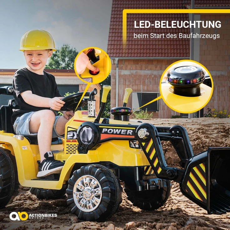 Kinder Elektro Auto Fahrzeug BAGGER Traktor Kinderauto Elektrobagger (Gelb) – Bild 7