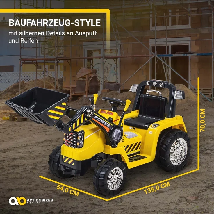 Kinder Elektro Auto Fahrzeug BAGGER Traktor Kinderauto Elektrobagger (Gelb) – Bild 5