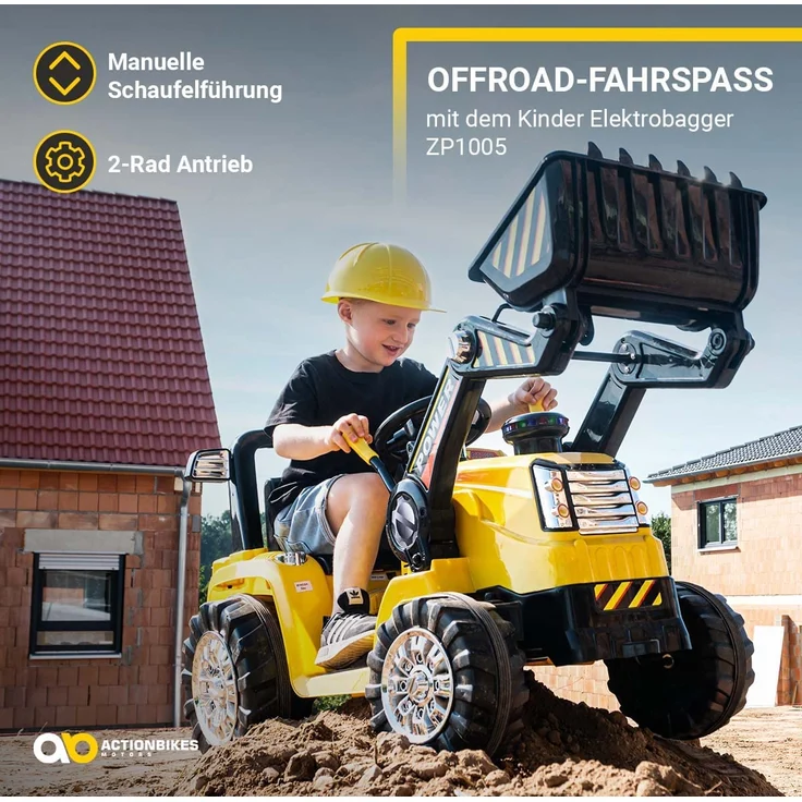 Kinder Elektro Auto Fahrzeug BAGGER Traktor Kinderauto Elektrobagger (Gelb) – Bild 3