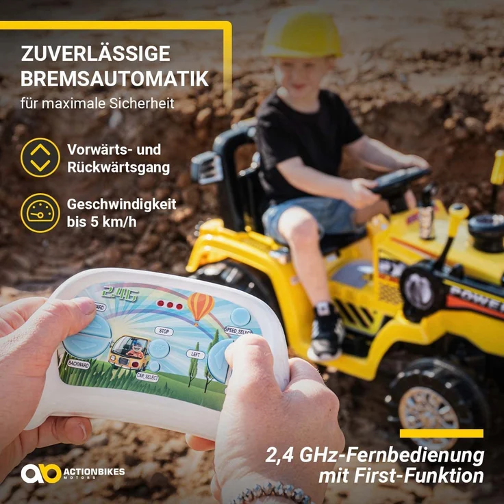 Kinder Elektro Auto Fahrzeug BAGGER Traktor Kinderauto Elektrobagger (Gelb) – Bild 4