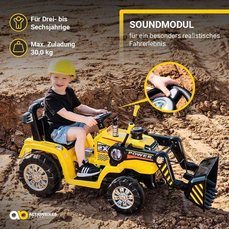Kinder Elektro Auto Fahrzeug BAGGER Traktor Kinderauto Elektrobagger (Gelb) – Bild 6