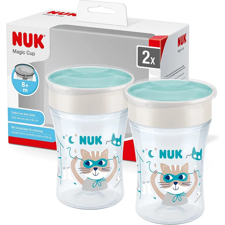 NUK Magic Cup Trinklernbecher | 8+ Monate | 230 ml | auslaufsicherer 360°-Trinkrand | BPA-frei | grau | 2 Stück