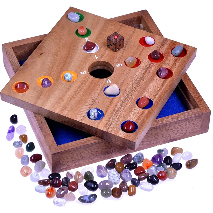 Big Hole für 2 bis 6 Spieler - Spielfeld 21 x 21 cm - aus Holz mit Edelsteinen