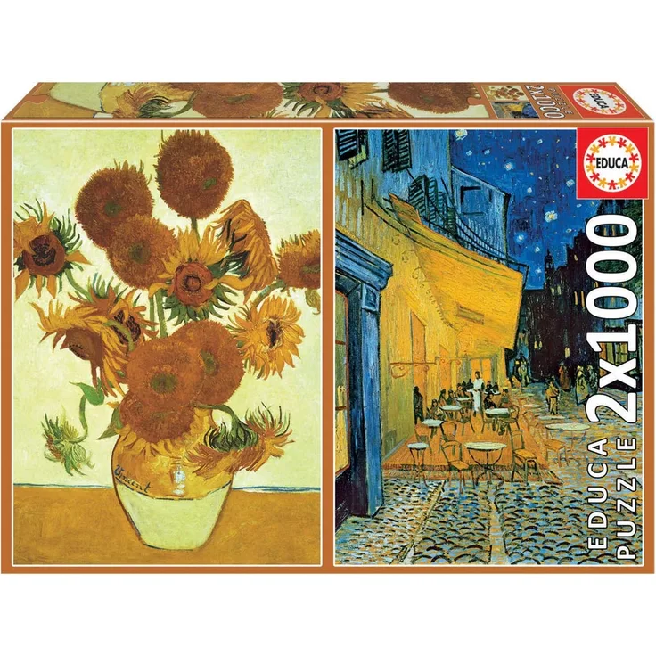 Educa 18491 Sunflowers + Café Terrace at Night, Vincent Van Gogh 2 Puzzles x 1000 Teile
