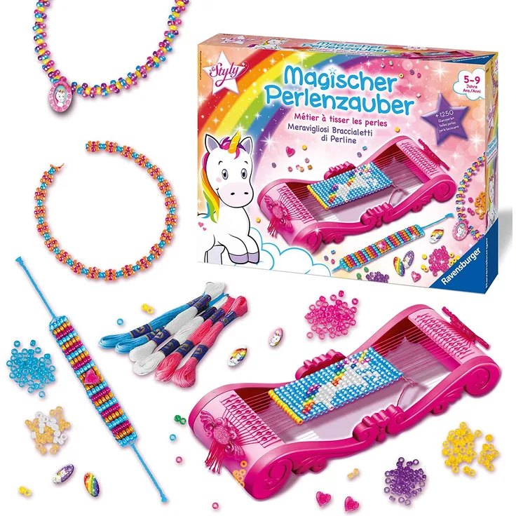 Ravensburger Magischer Perlenzauber, Perlenarmbänder selber machen, Kreatives Bastelset für Mädchen ab 5 Jahren, mit Webrahmen und über 1000 Perlen
