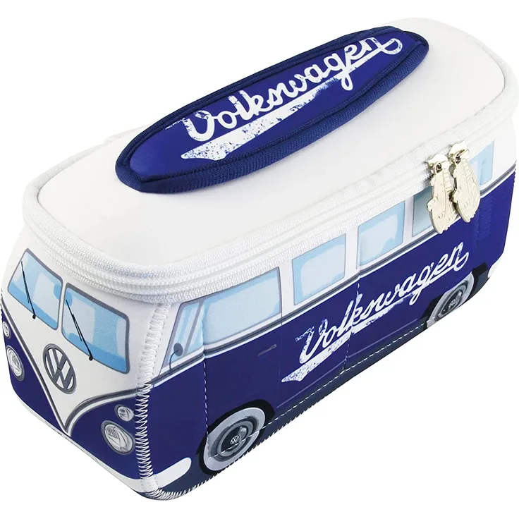 BRISA VW Collection - Volkswagen Neopren Universal-Schmink-Kosmetik-Kultur-Reise-Apotheke-Tasche-Mäppchen-Beutel T1 Bulli Bus (Blau/Klein)