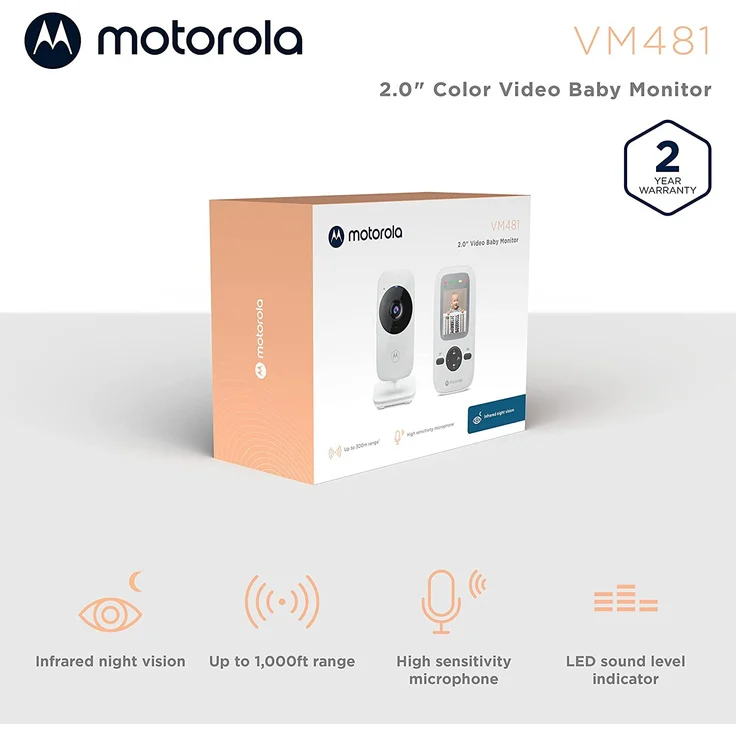 Motorola Nursery VM481 - Video Babyphone mit tragbarer Elterneinheit, hochempfindlichem Mikrofon, Infrarot-Nachtsicht, Digitalem Zoom, Silber – Bild 2