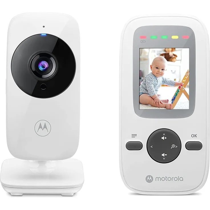 Motorola Nursery VM481 - Video Babyphone mit tragbarer Elterneinheit, hochempfindlichem Mikrofon, Infrarot-Nachtsicht, Digitalem Zoom, Silber