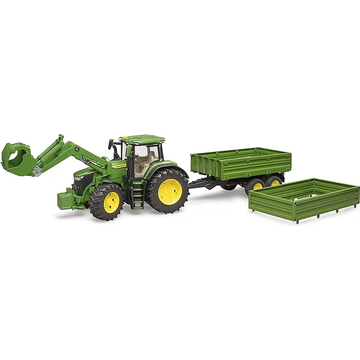 Bruder John Deere 7R 350 mit Frontlader und Tandemachstransportanhänger – Bild 5