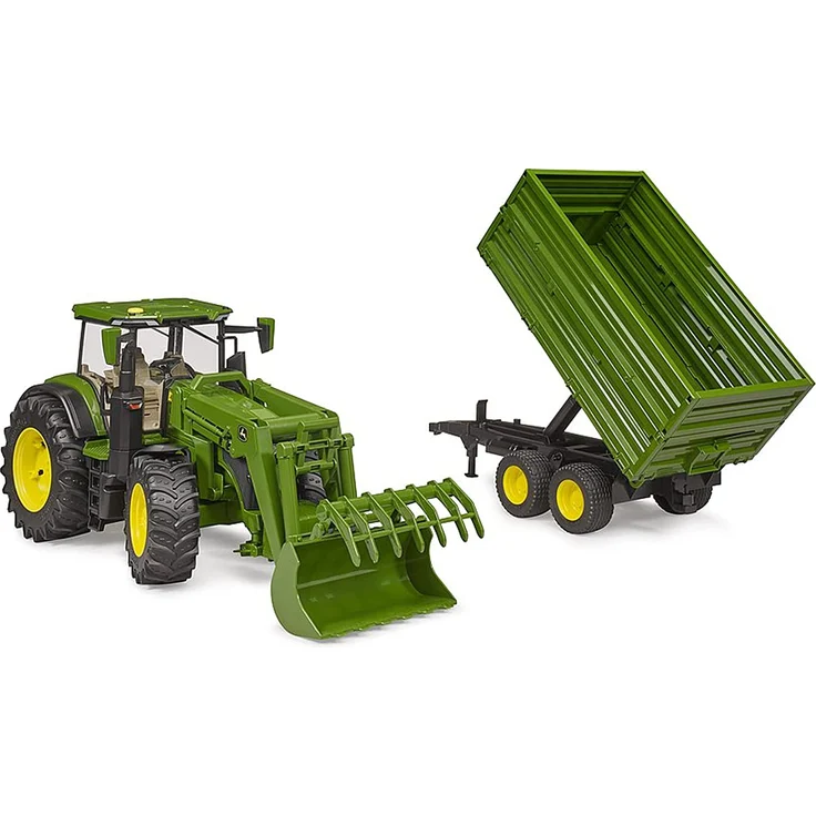 Bruder John Deere 7R 350 mit Frontlader und Tandemachstransportanhänger – Bild 3