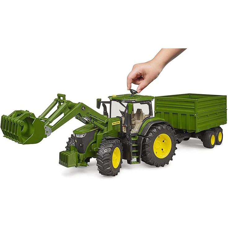 Bruder John Deere 7R 350 mit Frontlader und Tandemachstransportanhänger – Bild 4