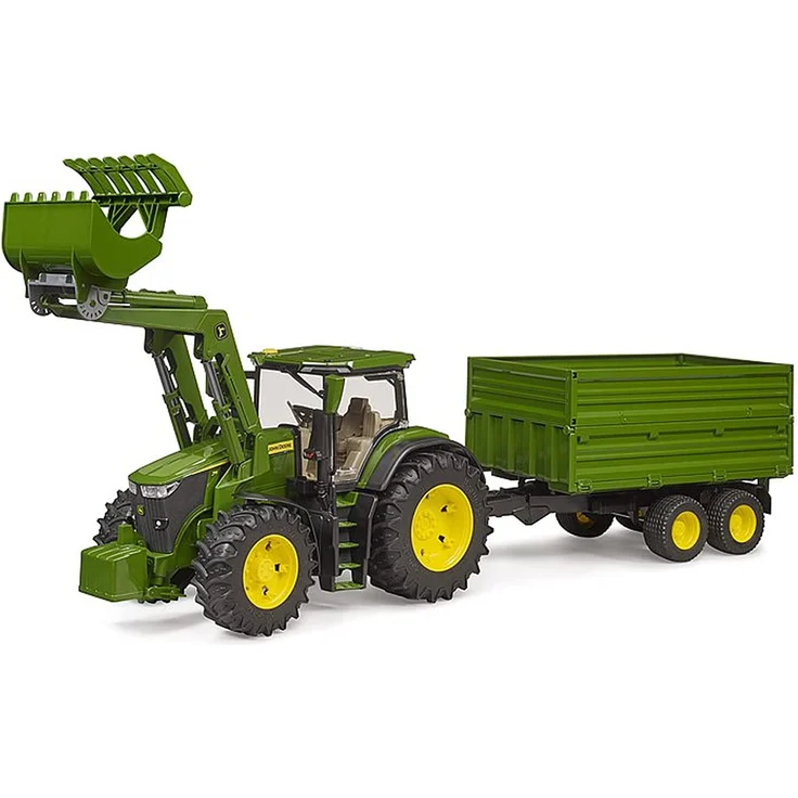 Bruder John Deere 7R 350 mit Frontlader und Tandemachstransportanhänger – Bild 2