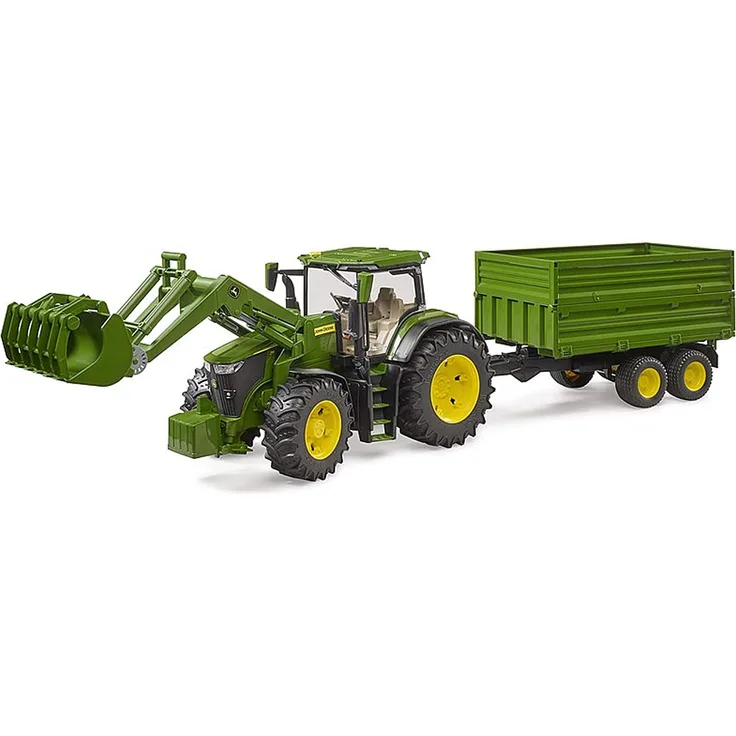 Bruder John Deere 7R 350 mit Frontlader und Tandemachstransportanhänger