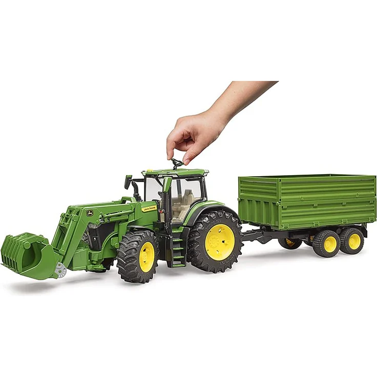 Bruder John Deere 7R 350 mit Frontlader und Tandemachstransportanhänger – Bild 6