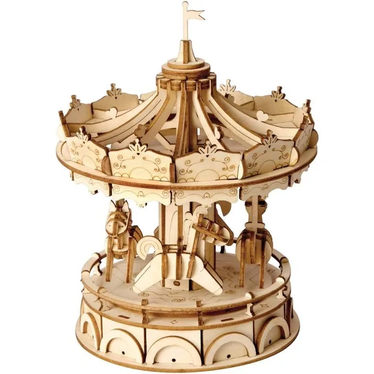 Robotime 3D-Puzzle Merry Go Round 17,7 cm Holz natur