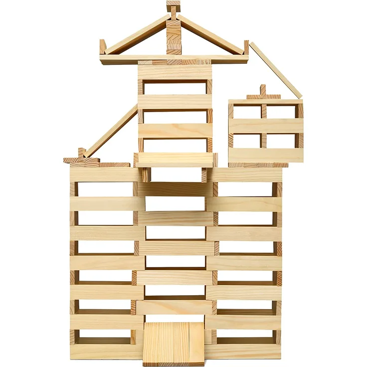 Micki 10216700 - 200 Bausteine Holz - 200 Stück - Natur - Bauklötze Plättchen - Kreativ-Set - ab 18 Monaten