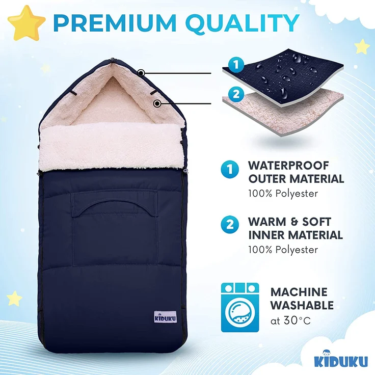 KIDUKU® Babyfußsack Blau Baby Winterfußsack Kinderfußsack Fußsack Winter Kinderwagen Buggy – Bild 2