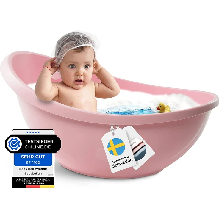 BabybeFun Baby Badewanne mit Badewanneneinsatz für Neugeborene [Testsieger] Rutschfest Babybadewanne für Babys und Kleinkinder [0-12 Monate] Babywanne für Dusche Badewanne Rosa | Farbe wählen… – Bild 1