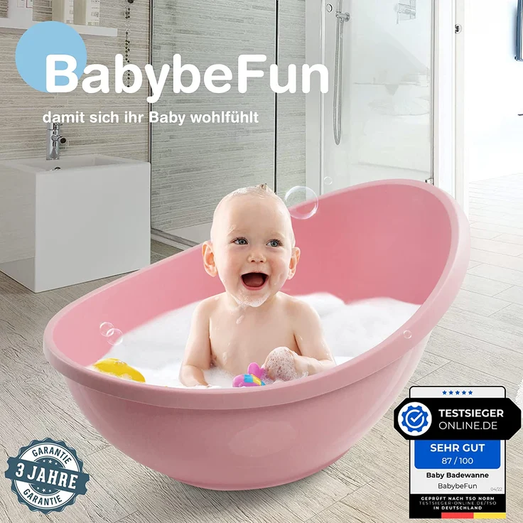 BabybeFun Baby Badewanne mit Badewanneneinsatz für Neugeborene [Testsieger] Rutschfest Babybadewanne für Babys und Kleinkinder [0-12 Monate] Babywanne für Dusche Badewanne Rosa | Farbe wählen… – Bild 4