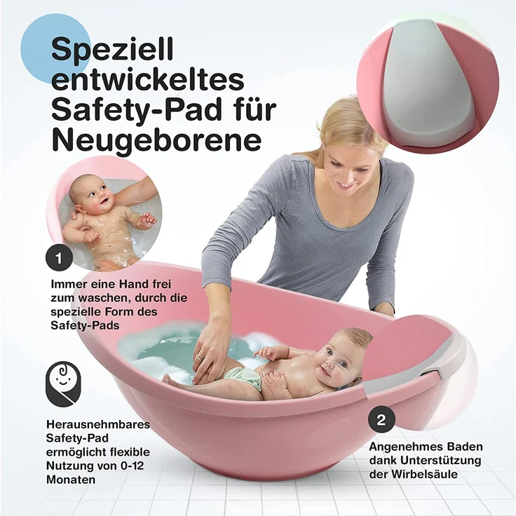 BabybeFun Baby Badewanne mit Badewanneneinsatz für Neugeborene [Testsieger] Rutschfest Babybadewanne für Babys und Kleinkinder [0-12 Monate] Babywanne für Dusche Badewanne Rosa | Farbe wählen… – Bild 2