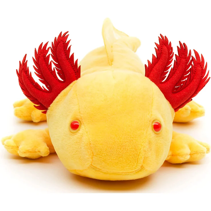 Uni-Toys - Axolotl (gelb mit roten Augen) - 32 cm (Länge) - Plüsch-Wassertier - Plüschtier, Kuscheltier, (WT-70222) – Bild 2
