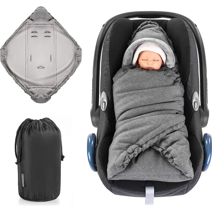 Zamboo Einschlagdecke für Babyschale und Kinderwagen - praktische Alternative zum Baby Winter-Fußsack, weiches und wattiertes Thermo Fleece - Grau (Basic)