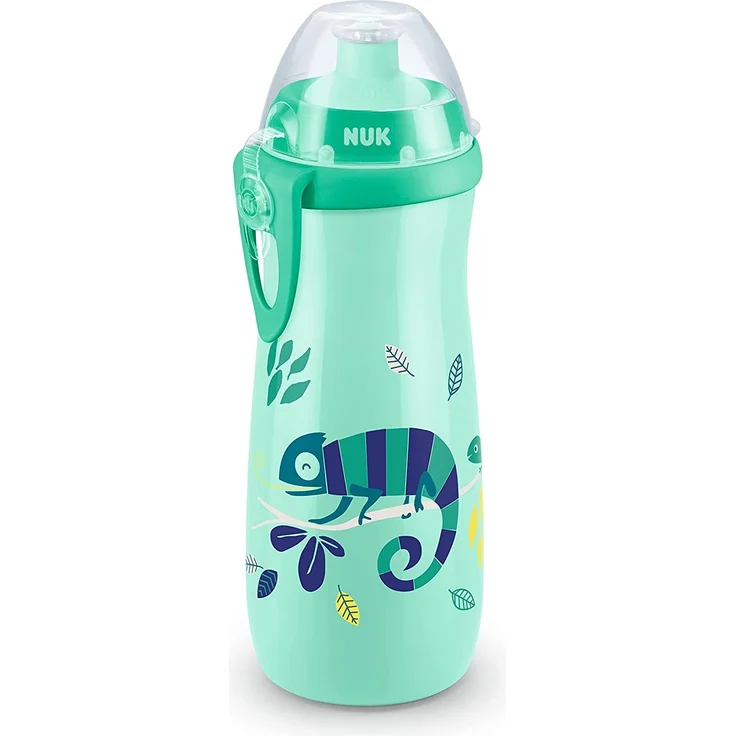 NUK Sports Cup Kinder Trinkflasche mit Chamäleon-Effekt | 24+ Monate | mit Farbwechsel | auslaufsichere Push-Pull-Trinktülle | Clip & Schutzkappe | BPA-frei | 450 ml | Chamäleon (grün) – Bild 1