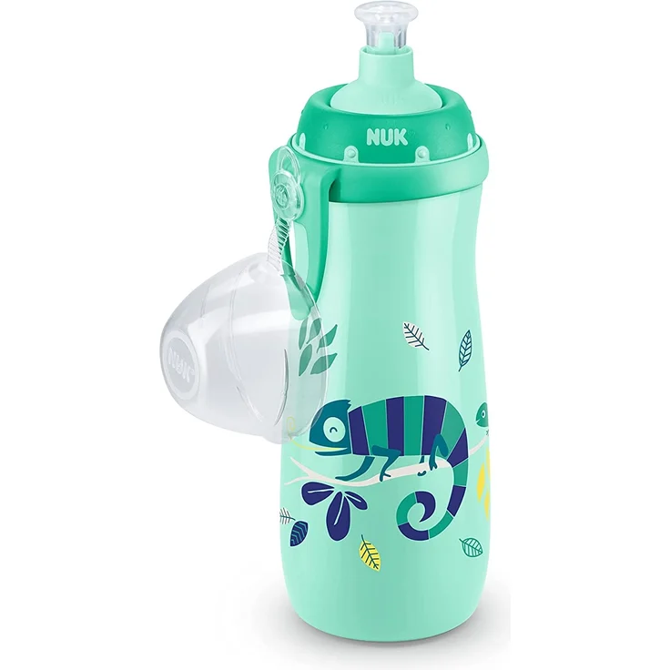 NUK Sports Cup Kinder Trinkflasche mit Chamäleon-Effekt | 24+ Monate | mit Farbwechsel | auslaufsichere Push-Pull-Trinktülle | Clip & Schutzkappe | BPA-frei | 450 ml | Chamäleon (grün) – Bild 2
