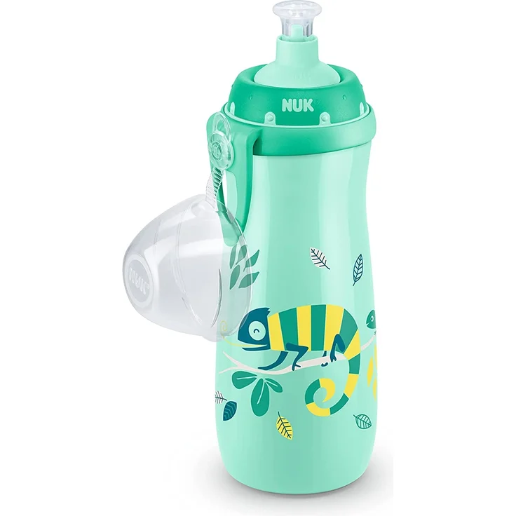 NUK Sports Cup Kinder Trinkflasche mit Chamäleon-Effekt | 24+ Monate | mit Farbwechsel | auslaufsichere Push-Pull-Trinktülle | Clip & Schutzkappe | BPA-frei | 450 ml | Chamäleon (grün) – Bild 3