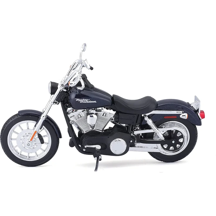 Maisto Harley-Davidson FXDBI Dyna Street Bob ´06: Motorradmodell 1:12, mit Lenkung, beweglichem Ständer und frei rollenden Rädern, 17 cm, blau (532325) – Bild 8