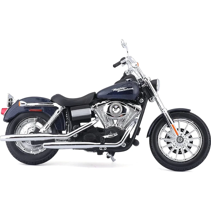 Maisto Harley-Davidson FXDBI Dyna Street Bob ´06: Motorradmodell 1:12, mit Lenkung, beweglichem Ständer und frei rollenden Rädern, 17 cm, blau (532325) – Bild 7