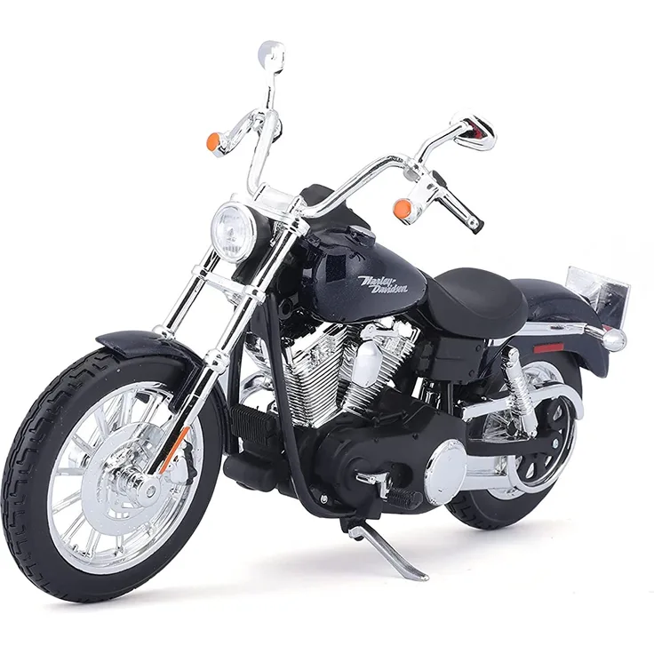 Maisto Harley-Davidson FXDBI Dyna Street Bob ´06: Motorradmodell 1:12, mit Lenkung, beweglichem Ständer und frei rollenden Rädern, 17 cm, blau (532325)