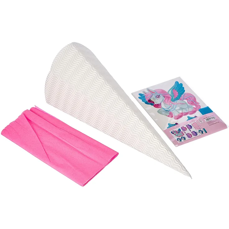 Ursus 9890001 Bastelset Baby Pegasus, Easy Line, 6 eckige Schultüte aus 3D Wellpappe, Bastelkrepp, Satinband und Stanzteile, alle Teile vorgestanzt, Höhe 41 cm, Durchmesser 15 cm, bunt