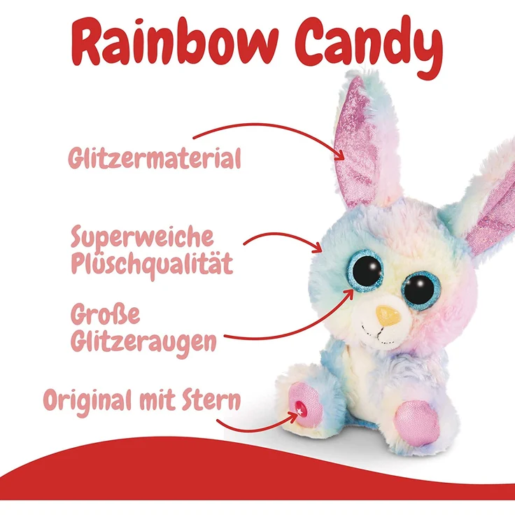 Nici Glubschis Kuscheltier Hase Rainbow Candy 15cm, Plüschtier mit großen Glitzeraugen 45561, bunt/pink – Bild 3