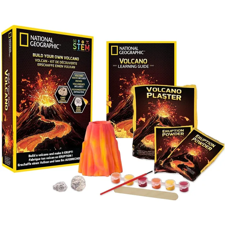Bandai – NGVOLCANO National Geographic – Entdeckerset – Bau und Ausbruch eines Vulkans – Mit 2 Vulkansteinen – Bildungs und Wissenschaftsspiel – STEM – JM00602
