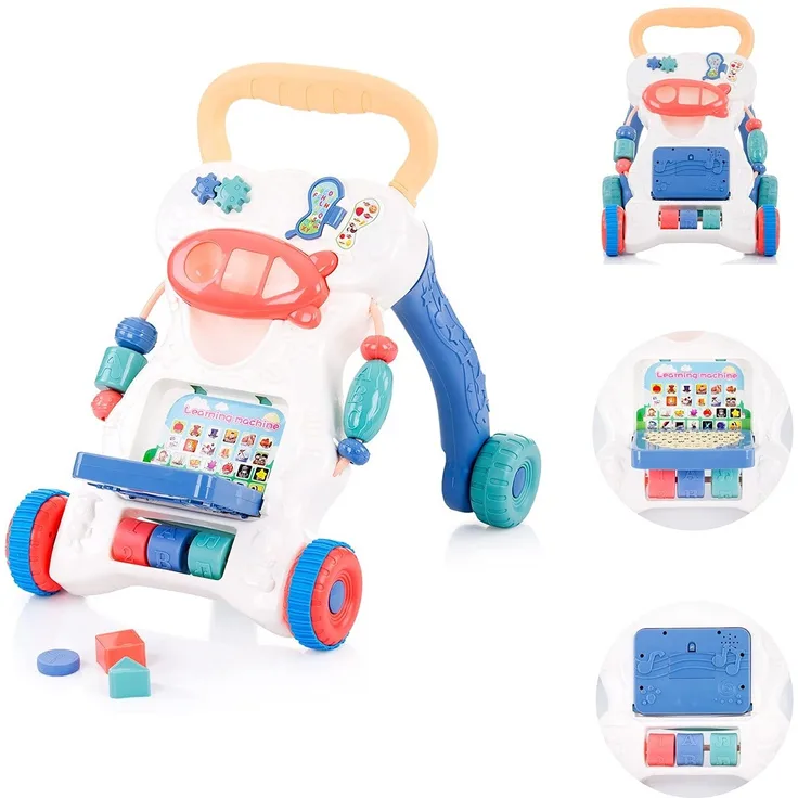 Chipolino Musik-Laufwagen Learn & Play mit Musikfunktion Lerntastatur Steckspiel, Farbe:blau