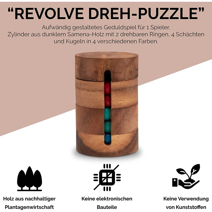 Revolve - Zauberwürfel - Dreh-Puzzle - Kugelpuzzle - Geduldspiel aus Holz – Bild 2