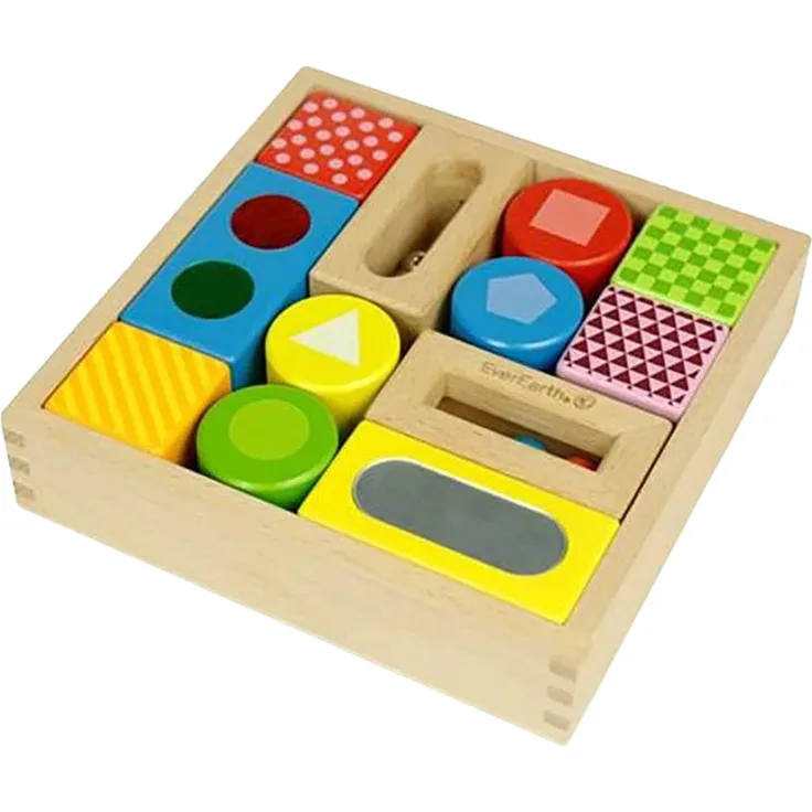 Everearth Blockkasten Holz mit Spiegelglocken Multicolor 18 cm