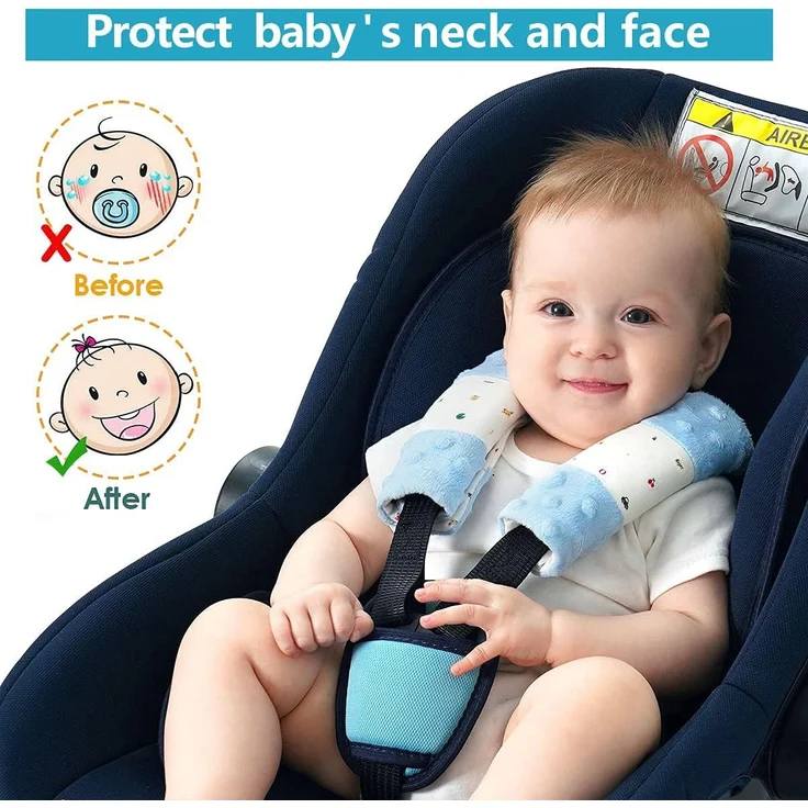 4 Stück Gurtpolster babyschale，Baby Kinderwagen Trageschale Gurtschutz - Sicherheitsgurt Schulterpolster Schulterkissen Gurtschoner Autositze Gurtpolster für Babys 15x5cm – Bild 3