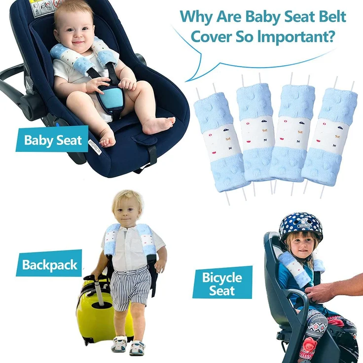 4 Stück Gurtpolster babyschale，Baby Kinderwagen Trageschale Gurtschutz - Sicherheitsgurt Schulterpolster Schulterkissen Gurtschoner Autositze Gurtpolster für Babys 15x5cm – Bild 2